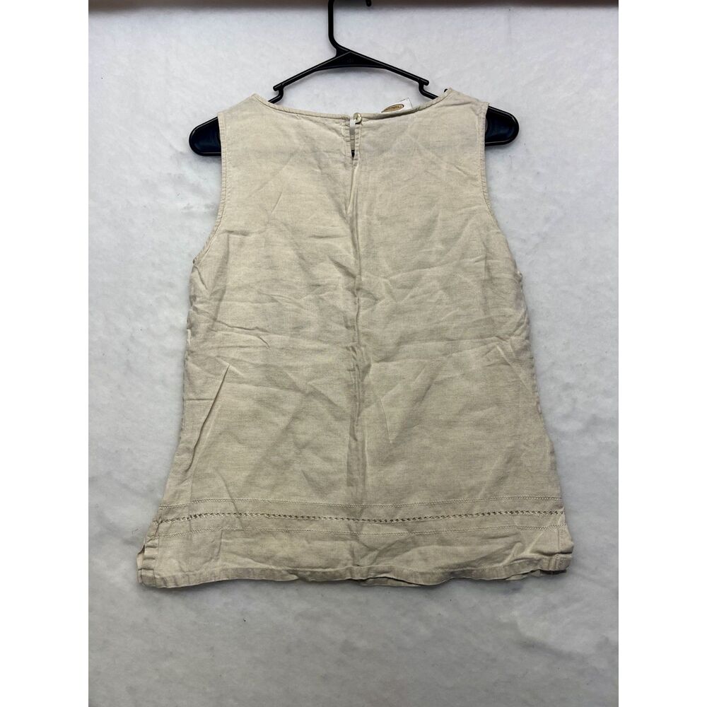 100% linen Talbots beige tank top with stitching details crewneck style size 4 - Picture 8 of 8